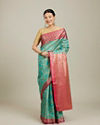 Turquoise Blue Grid Patterned Saree with Buta Motifs